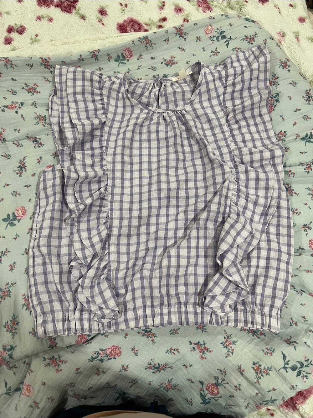 Riley & Rae Lavender Plaid Ruffle Sleeve Top